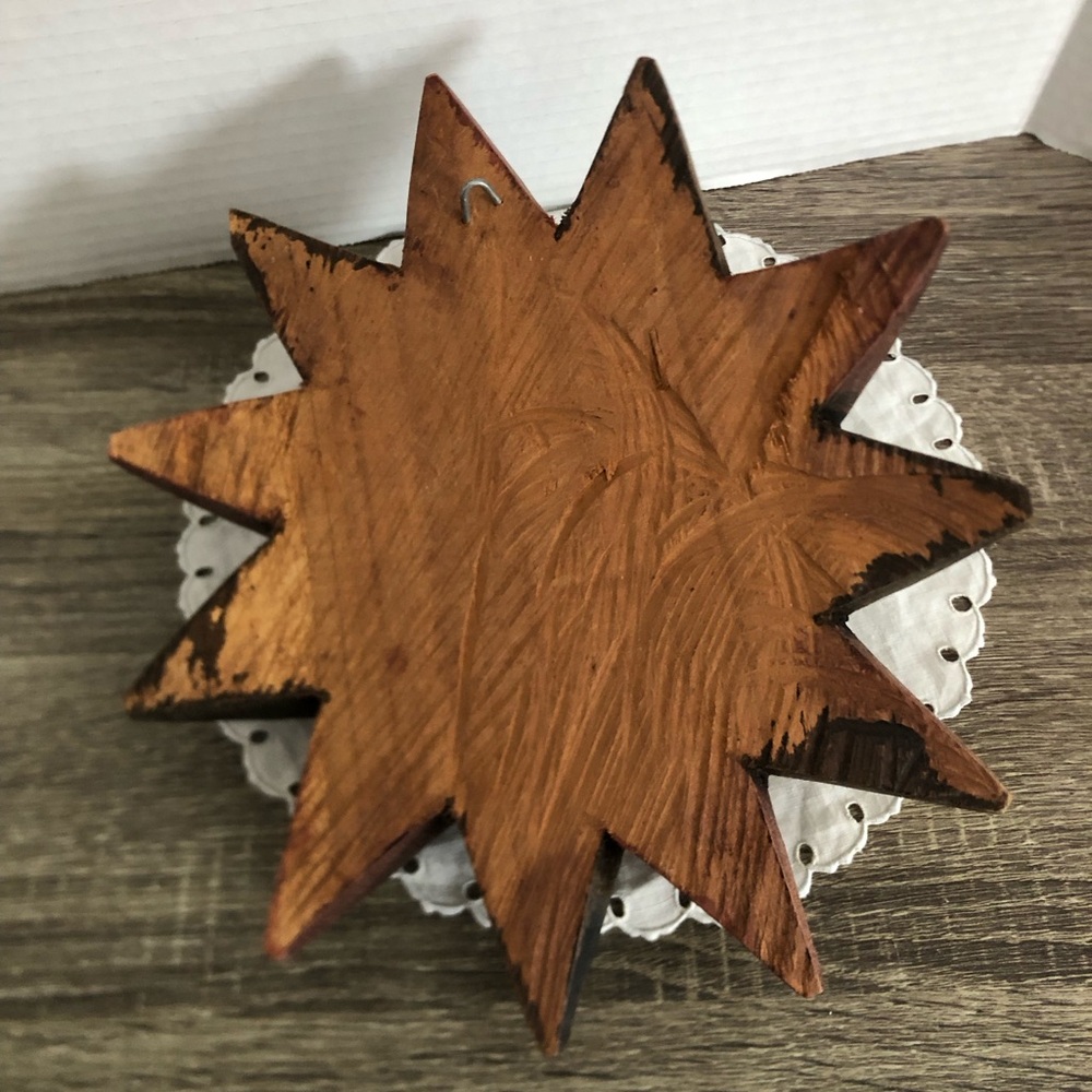 Hand Carved Sun Moon Wood Wall Art - Picture 4 of 10
